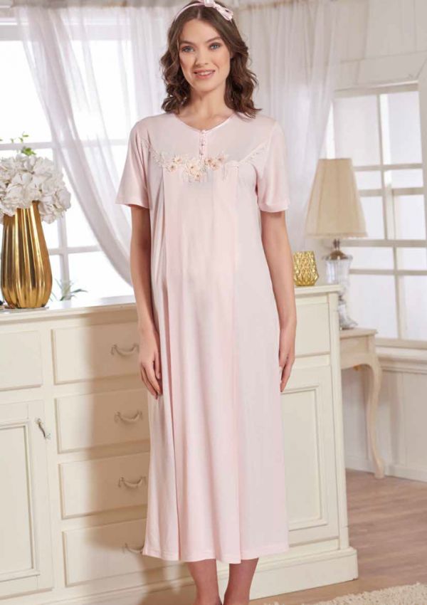 Emose 3950 Taşlı Çiçek Lohusa Gecelik