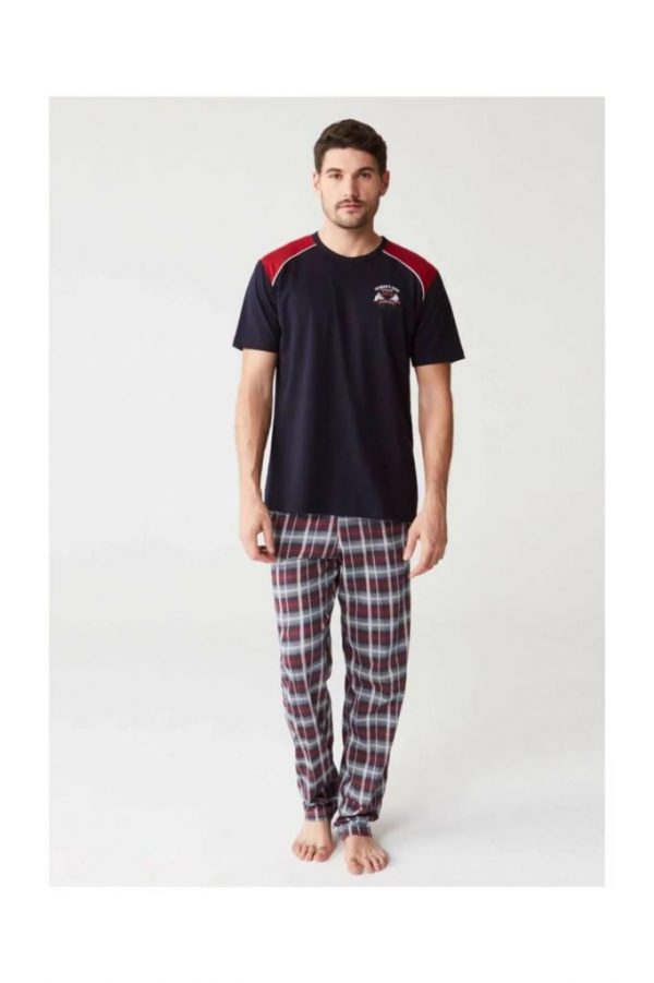 Mod 3240 Ekose Altı Kareli Penye Kısa Kol Erkek Pijama Takım