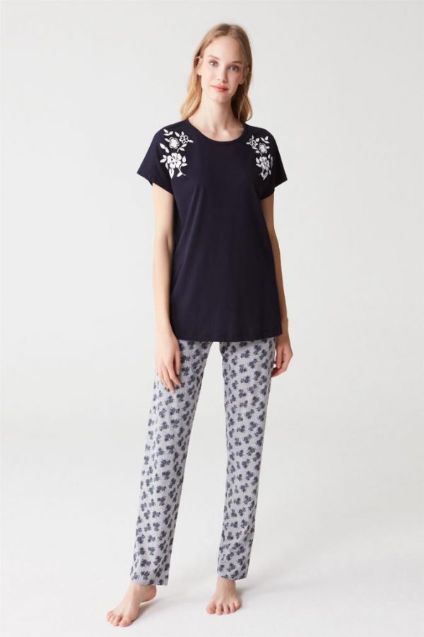 Mod 3267 Pamuklu Sıfır Yaka Kısa Kol Bayan Pijama Takım