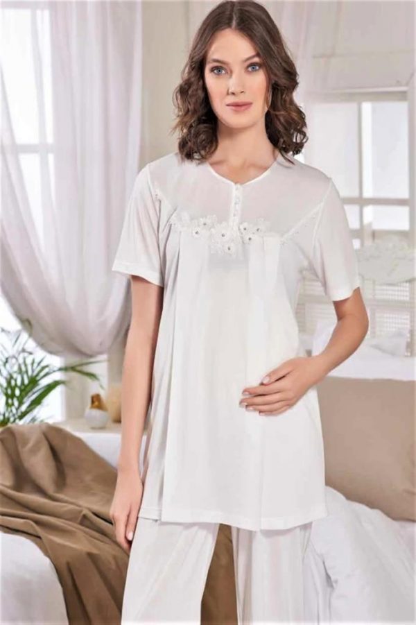 Emose 3948 Taşlı Çiçek Lohusa Pijama Takım