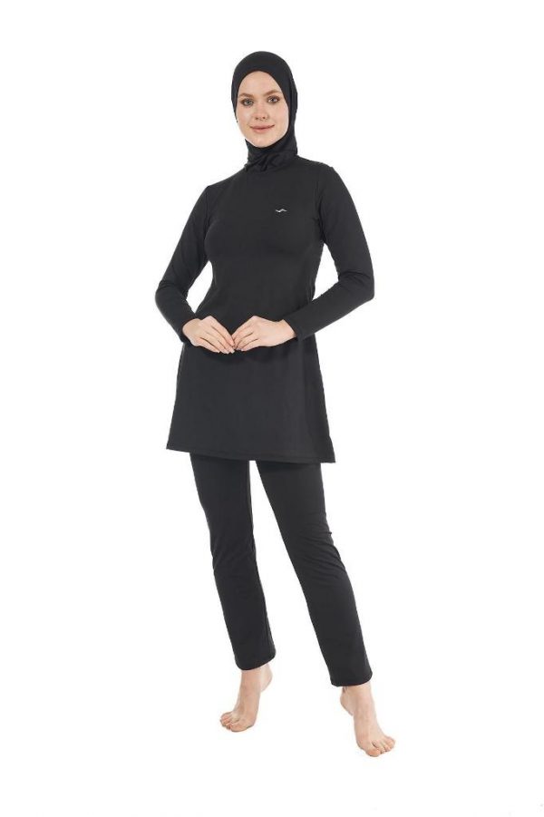 Estiva Düz Boneli Eşarplı Likralı Tam Kapalı Tesettür Mayo