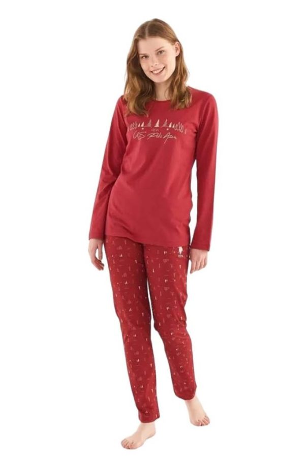 U.S. Polo Assn. Sıfır Yaka Pamuklu Kışlık Bayan Pijama Takım
