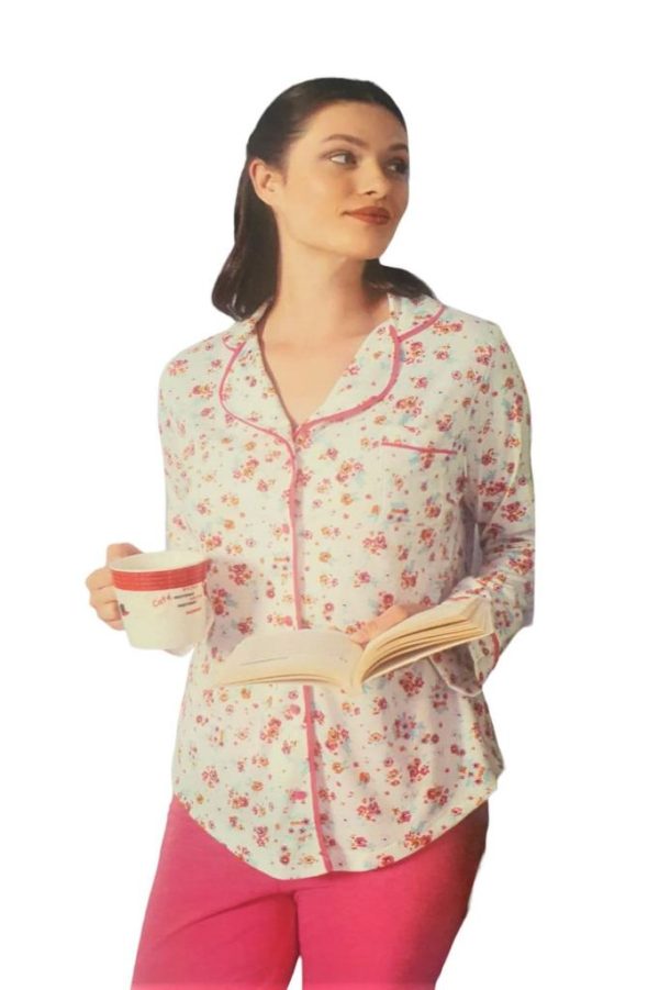 Limissi 23610 Pamuk Çiçek Desen Önden Düğmeli Bayan Pijama Takım