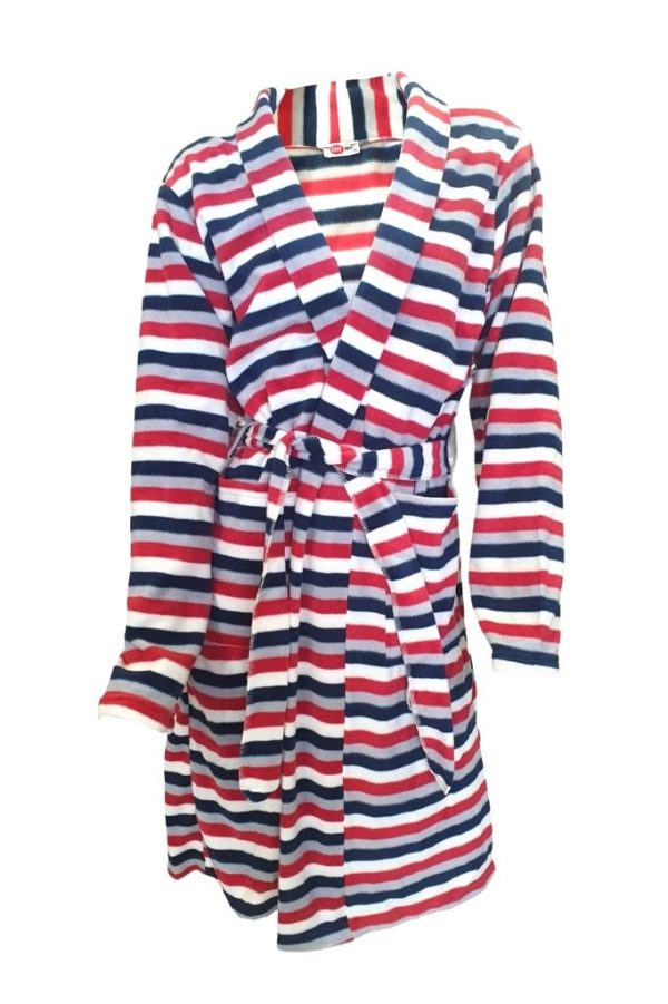 Ciciten 23C08 Çizgili Cepli Kışlık Uzun Polar Bayan Sabahlık