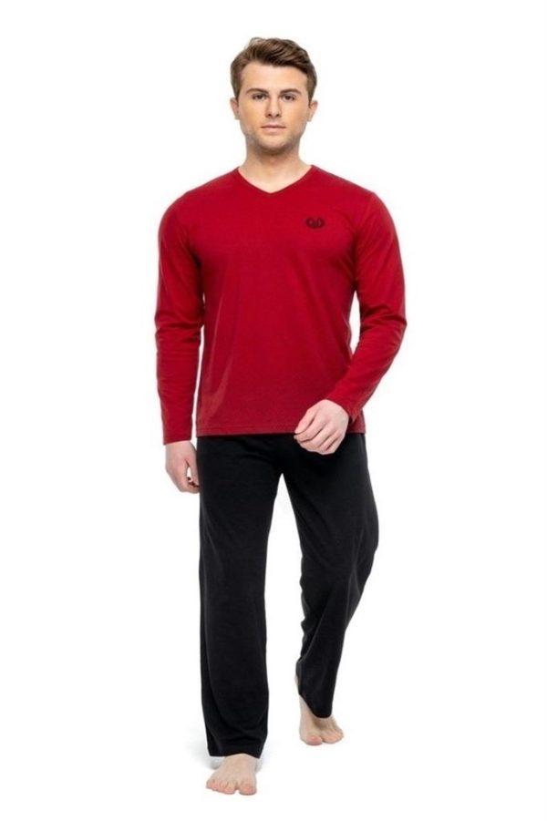 Mod Collection %100 Pamuk Uzun Kol V Yaka Erkek Pijama Takım