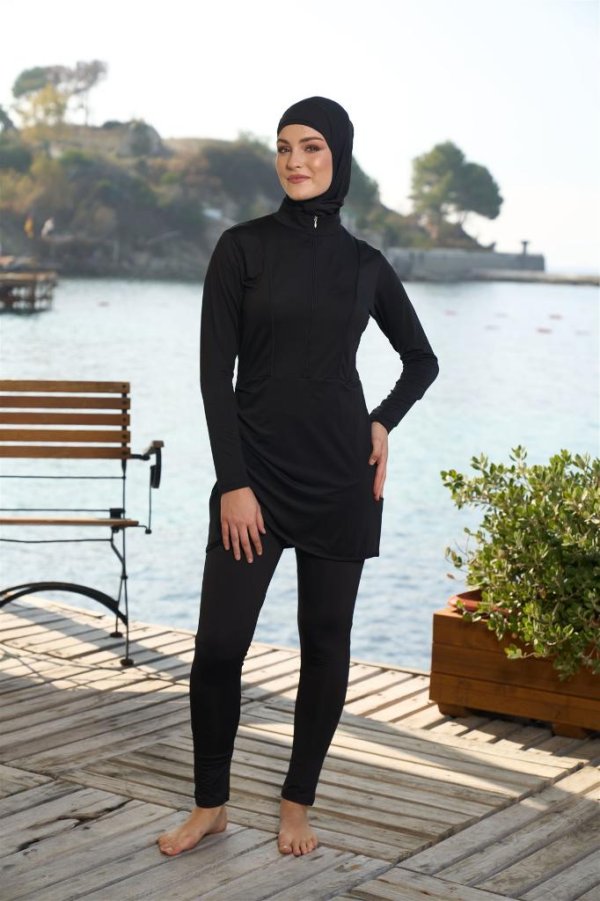 Estiva Düz Likralı Mikro Kumaş Tam Kapalı Tesettür Mayo