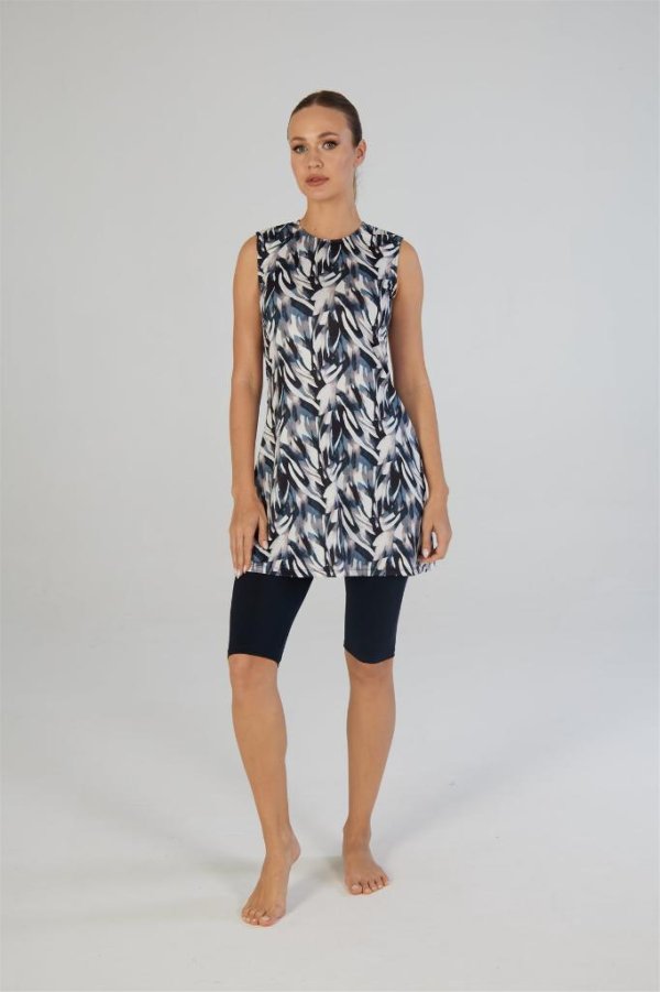 Estiva Dijital Baskı Desenli Kolsuz Taytlı Askılı Elbise Mayo